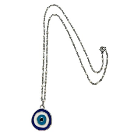 necklace steel silver beat with blue eye
